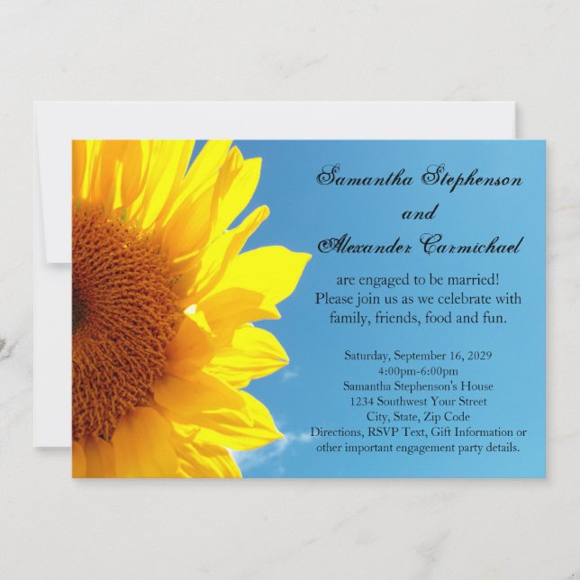Summer Blue Sky, Yellow Sunflower Engagement Party Einladung (Vorderseite)