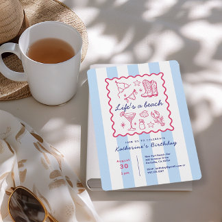 Summer Blue Stripes Beach Life Birthday Party Einladung