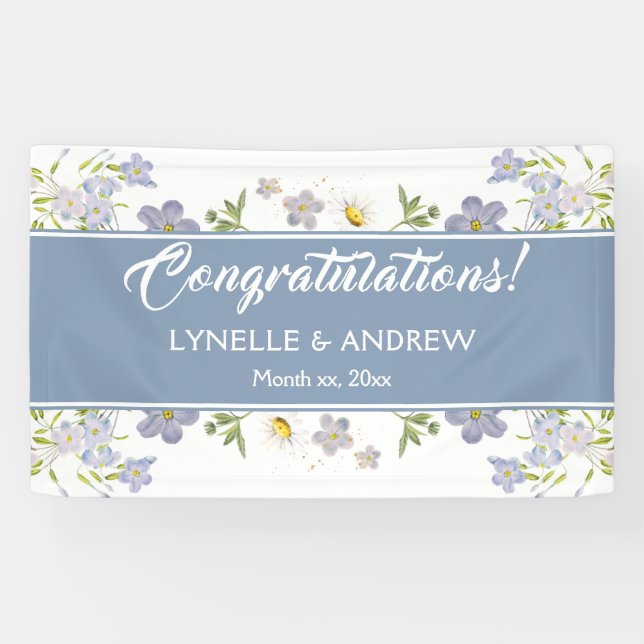 Summer Blume Blue Wedding Banner (Horizontal)