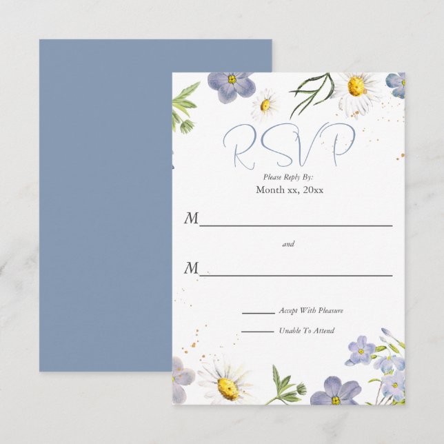Summer Blume Blue Wedding RSVP Karte (Vorne/Hinten)