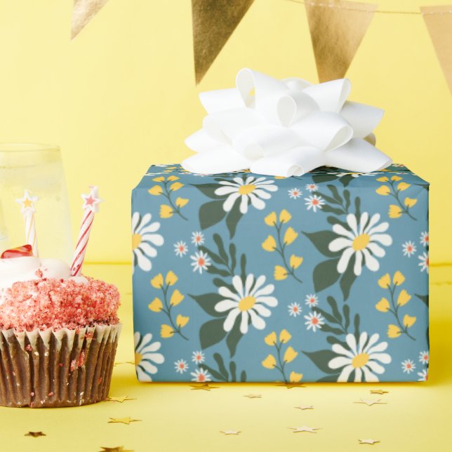 Summer Blume Bouquet auf Blue Geschenkpapier (Geburtstagsparty)