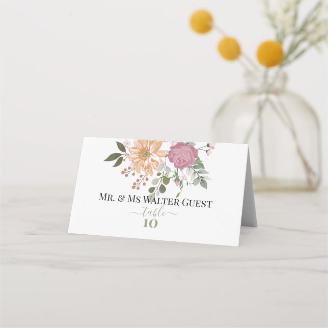 Summer Blume Guest Tischnummern Platzkarte (Vorderseite)