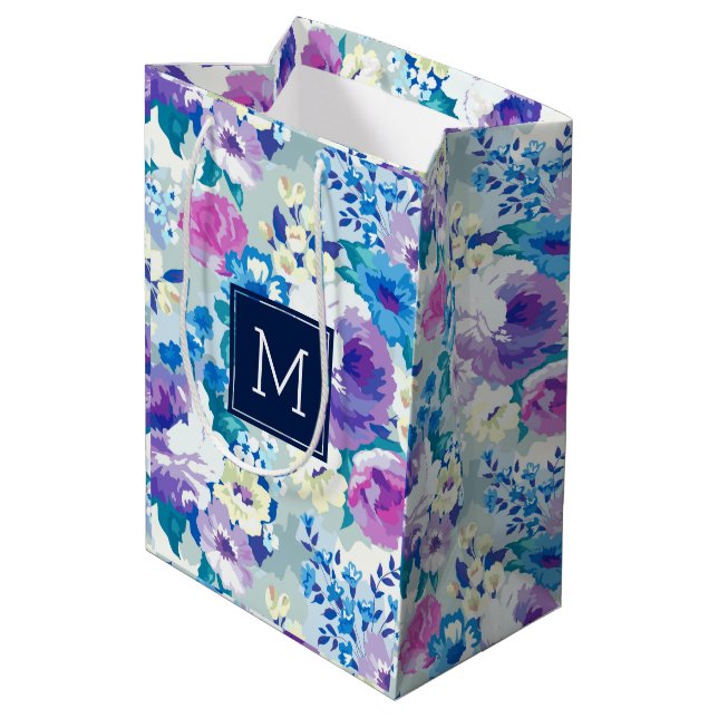 Summer Blume Muster Pastellfarben Mittlere Geschenktüte (Rückseite Schrägansicht)