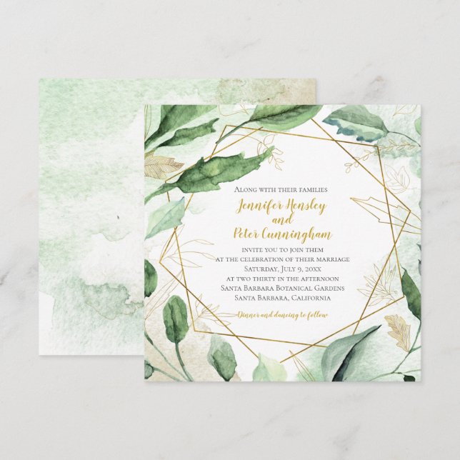 Summer Blush Blätter und geometrische Hochzeiten Einladung (Vorne/Hinten)