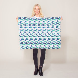 Summer Boho Blue Greenery Botanische Blätter Fleecedecke