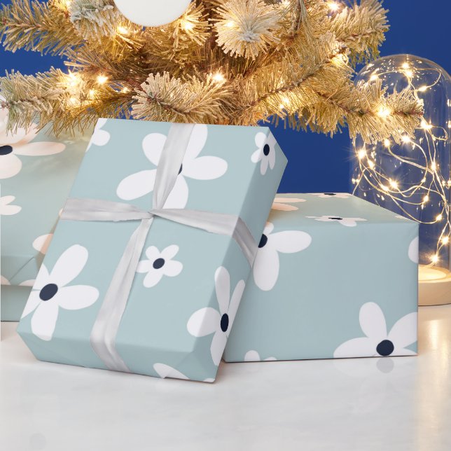 Summer Boho Blue White Daisy Blume Geschenkpapier (Feiertage)