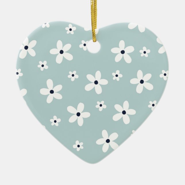 Summer Boho Blue White Daisy Blume Keramik Ornament (Vorne)
