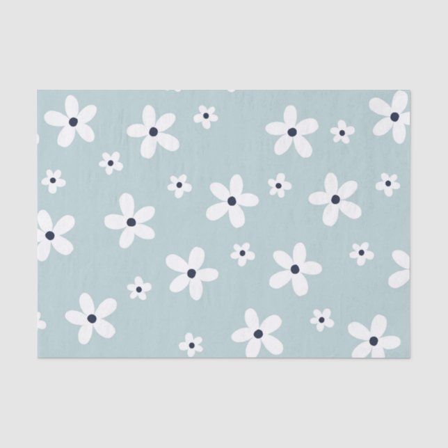 Summer Boho Blue White Daisy Blume Seidenpapier (Vorderseite)