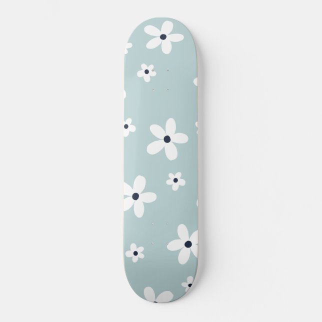 Summer Boho Blue White Daisy Blume Skateboard (Vorderseite)