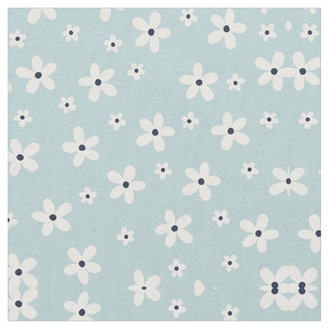 Summer Boho Blue White Daisy Blume Stoff (Nahaufnahme)