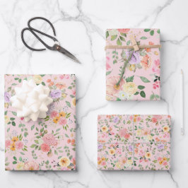 Summer Boho Floral on Baby Pink Geschenkpapier Set