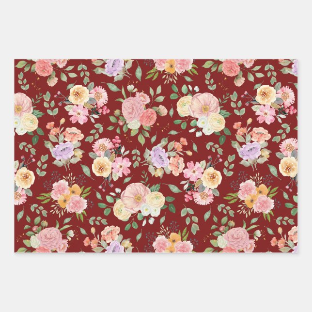 Summer Boho Floral on Barn Red Geschenkpapier Set (Vorderseite 2)
