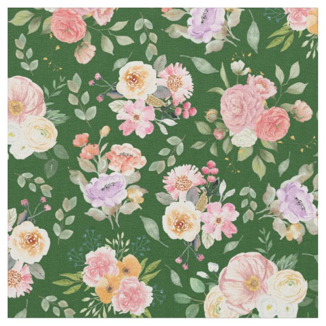 Summer Boho Floral on Dark Green Stoff (Nahaufnahme)