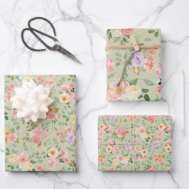 Summer Boho Floral on Gin Green Geschenkpapier Set