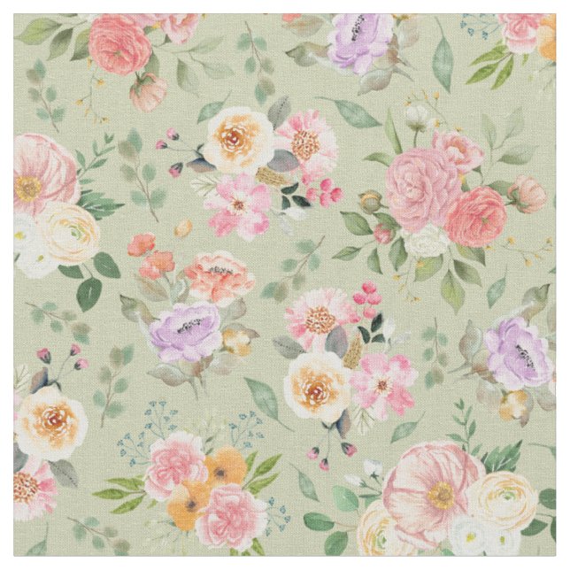 Summer Boho Floral on Gin Green Stoff (Nahaufnahme)