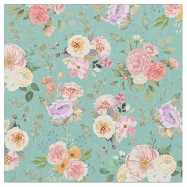 Summer Boho Floral on Green Stoff (Nahaufnahme)
