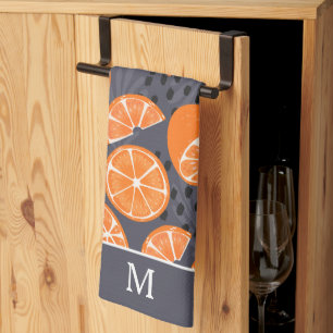Summer Boho Orange auf Grau Monogram Geschirrtuch