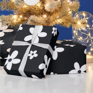 Summer Boho Schwarz-weiß Daisy Blume Geschenkpapier