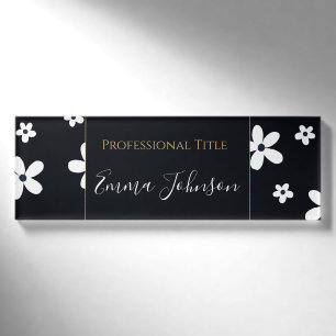 Summer Boho Schwarz-weiß Daisy Blume Namenschild