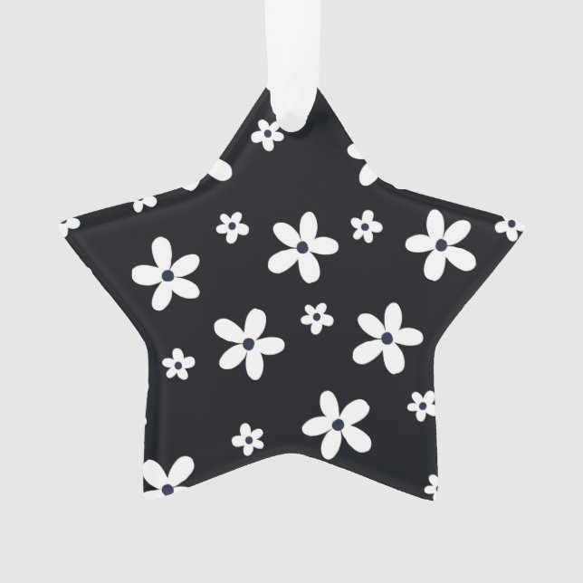 Summer Boho Schwarz-weiß Daisy Blume Ornament (Vorderseite)