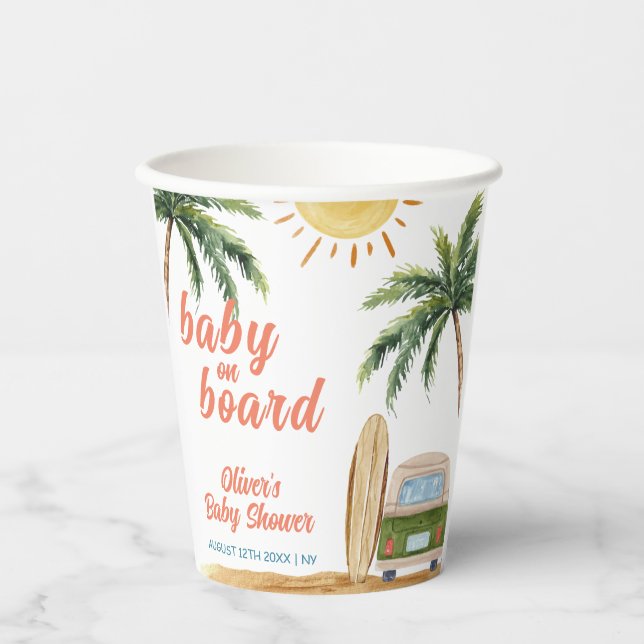 Summer Boho Surf Beach Van Baby Dusche Pappbecher (Vorderseite)