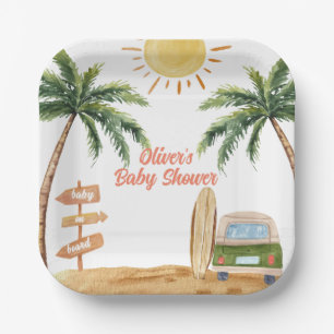 Summer Boho Surf Beach Van Baby Dusche Pappteller