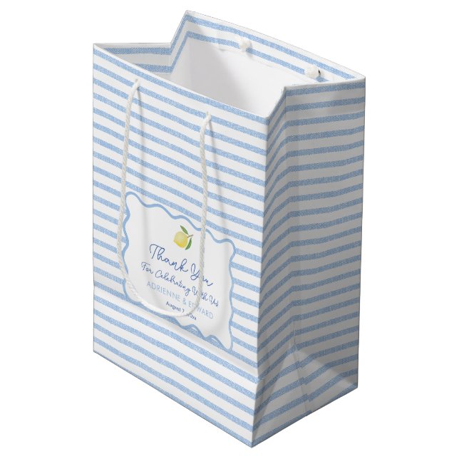 Summer Boho Wavy Line Lemon Wedding Vielen Dank Mittlere Geschenktüte (Vorderseite Schrägansicht)