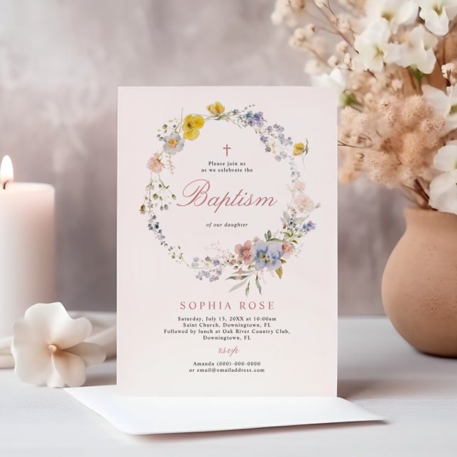 Summer Boho Wildflowers Baptism Invitation (Créateur téléchargé)