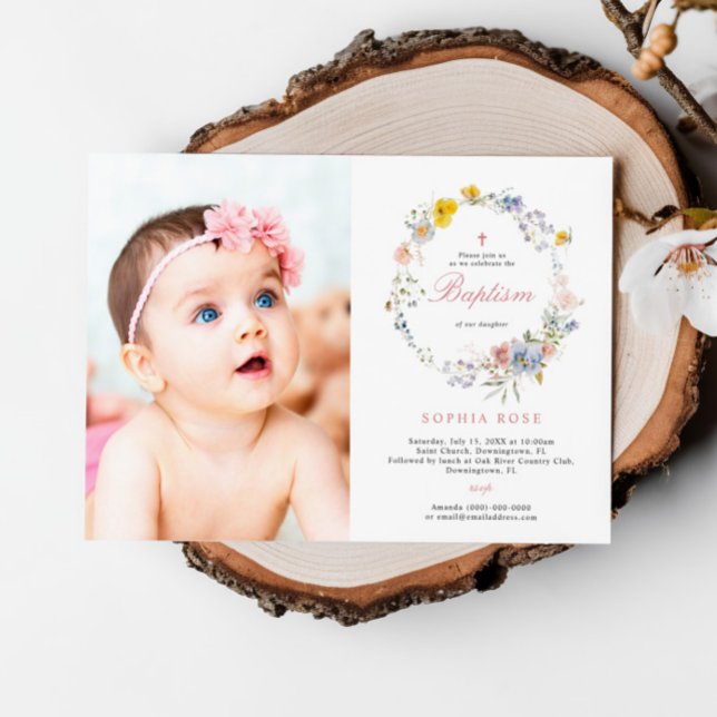 Summer Boho Wildflowers Photo Baptism Invitation (Créateur téléchargé)