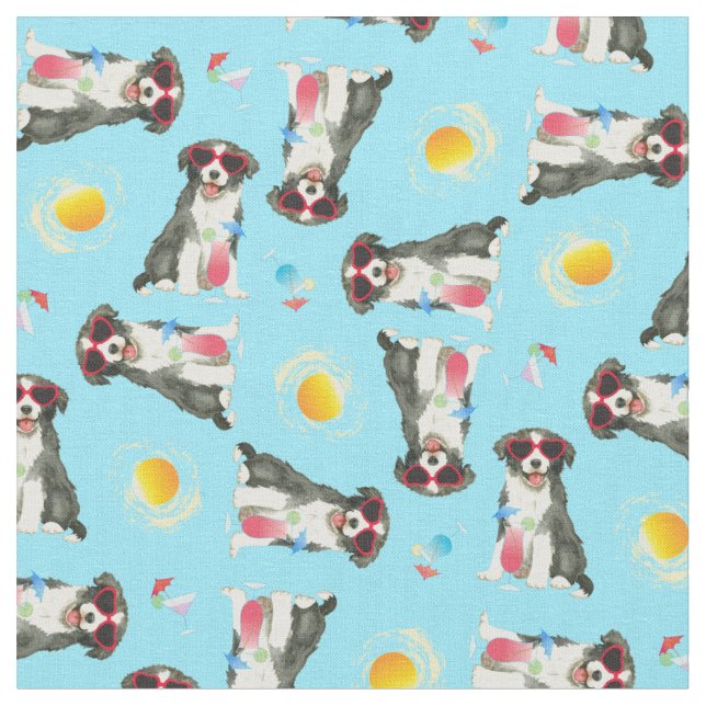 Summer Border Collie Fabric Stoff (Nahaufnahme)