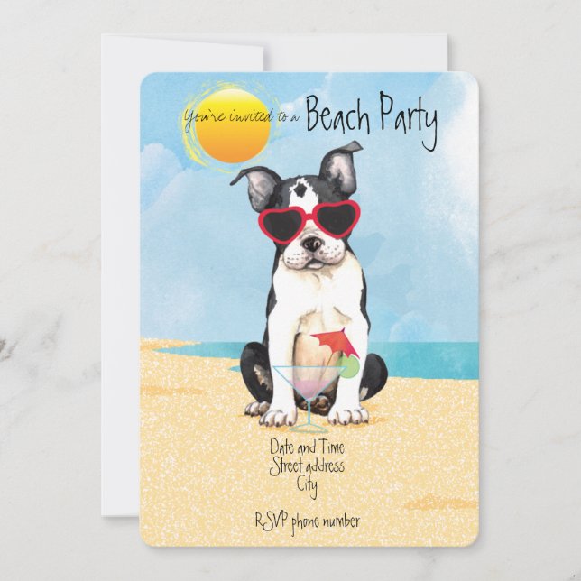 Summer Boston Terrier Beach Party Einladung (Vorderseite)