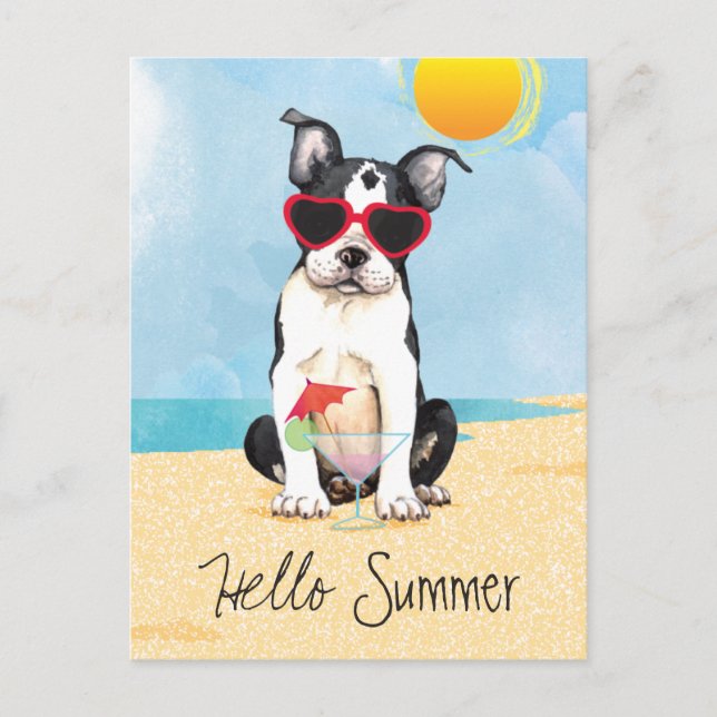 Summer Boston Terrier Postkarte (Vorderseite)