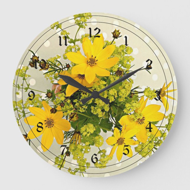 Summer Bouquet, lebhaftes Gelb Große Wanduhr (Vorderseite)