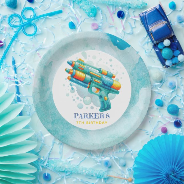 Summer Boy Birthday Water Gun Custom Pappteller (Party)