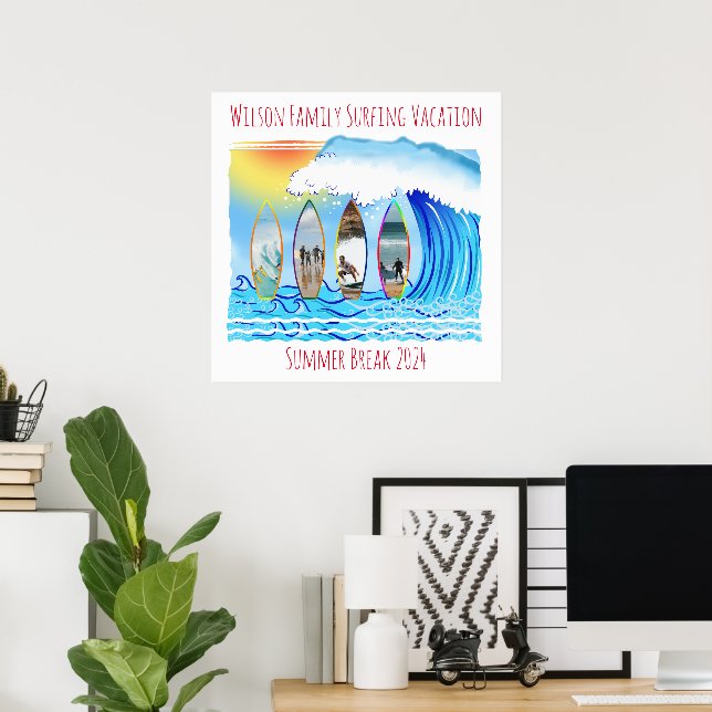Summer Break Surfing Waves Beach Family Foto Poster (Heimbüro)