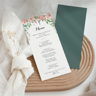 Summer Breeze Floral Calligraphy Dinner Menu Menükarte