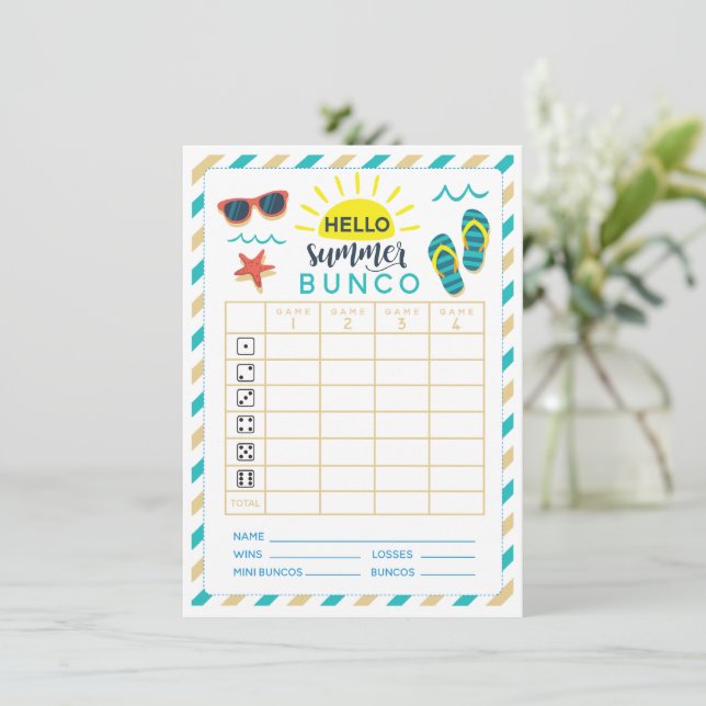 Summer Bunco Score Card Junk July Einladung (Stehend Vorderseite)