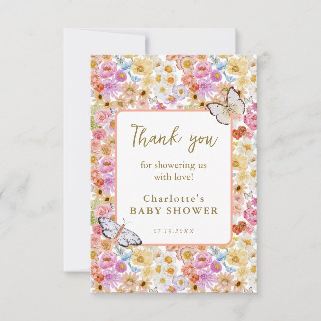 Summer Butterfly Blumenblütendusche Flat Dankeskarte (Vorderseite)