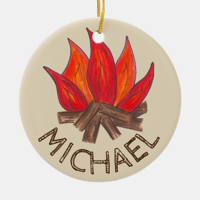 Summer Camp Counselor Zelt Campfire im Freien Keramik Ornament (Vorne)