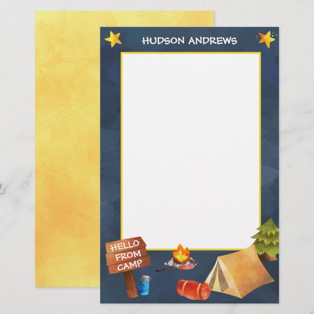 Summer Camp Wasserfarbe Personalisiert Stationieru Briefpapier (Vorne/Hinten)