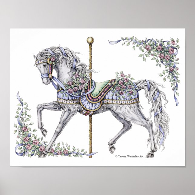 Summer Carousel Pen and Ink Zeichnend Poster (Vorne)