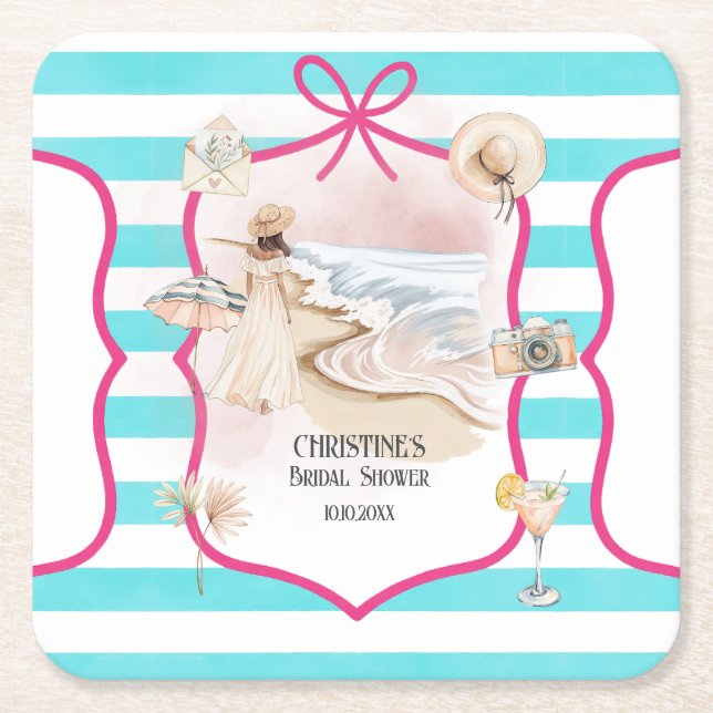 Summer Chic Beach and Waves Brautparty Rechteckiger Pappuntersetzer (Vorderseite)