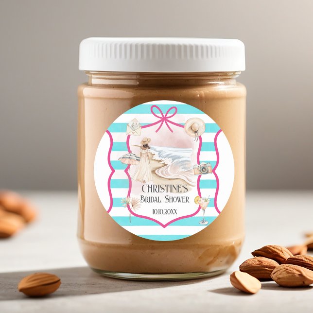 Summer Chic Beach and Waves Brautparty Runder Aufkleber (Von Creator hochgeladen)