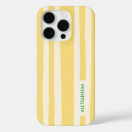 Summer Chic Retro Yellow Stripes Personalized iPhone 16 Pro Hülle