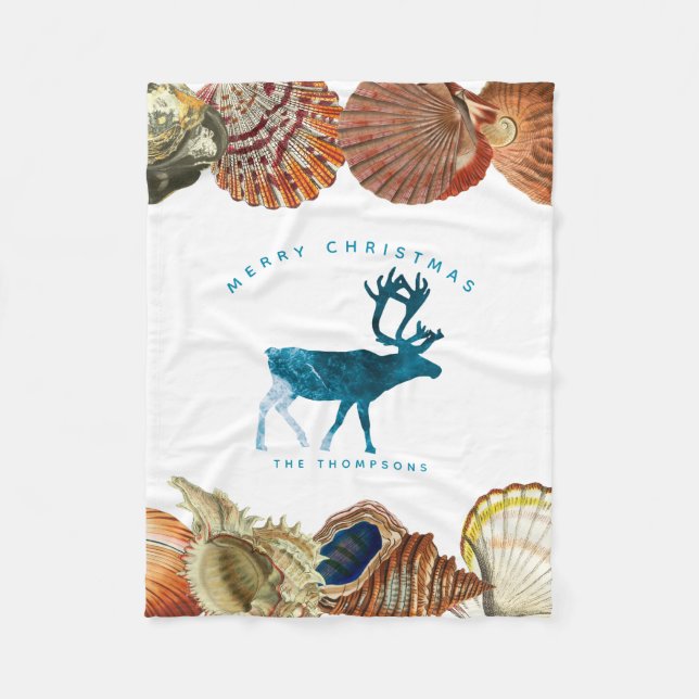Summer Christmas Beach Seashell Deer Fleecedecke (Vorderseite)