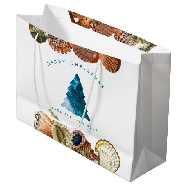 Summer Christmas Beach Seashell Individuelle Name Große Geschenktüte (Vorderseite Schrägansicht)