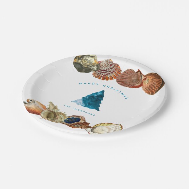 Summer Christmas Beach Seashell Individuelle Name Pappteller (Schrägansicht)