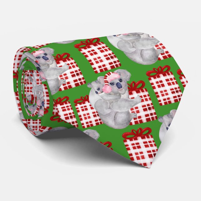 Summer Christmas Koalas Green Krawatte (Gerollt)