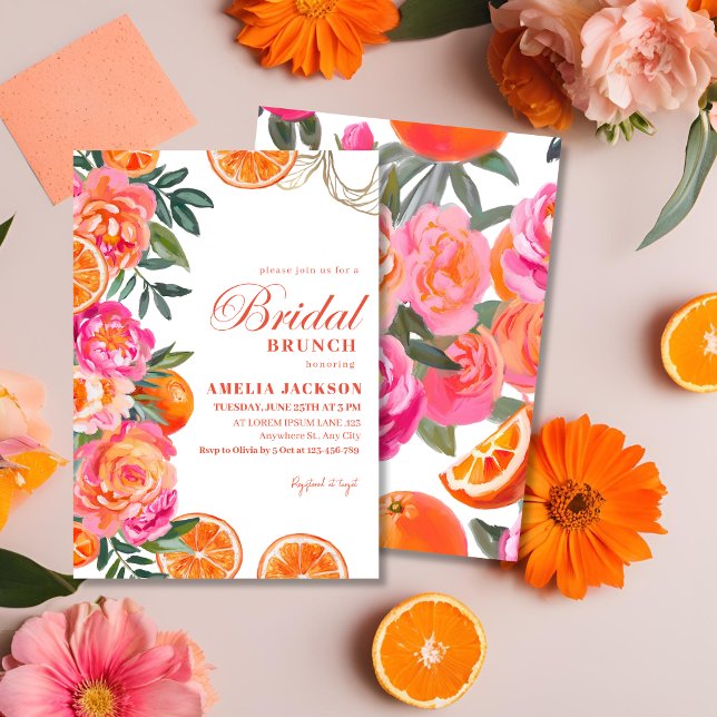 Summer Citrus farbenfrohe Blumenpracht Bridal Brun Einladung (Von Creator hochgeladen)