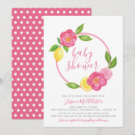 Summer Citrus Floral Wreath Girl Babydusche Einladung